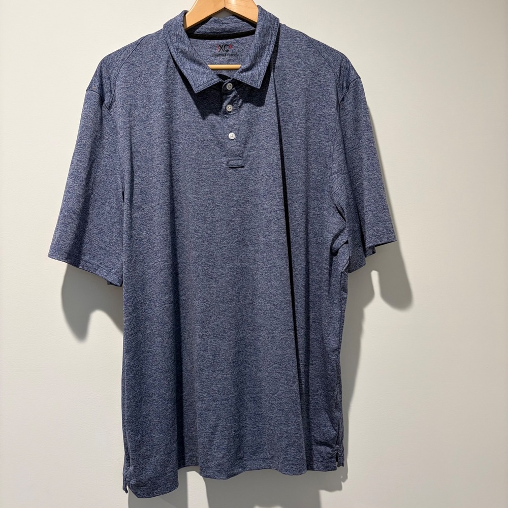 Johnston & Murphy Mens XXXL Blue Heathered Performance Short Sleeve Polo Shirt